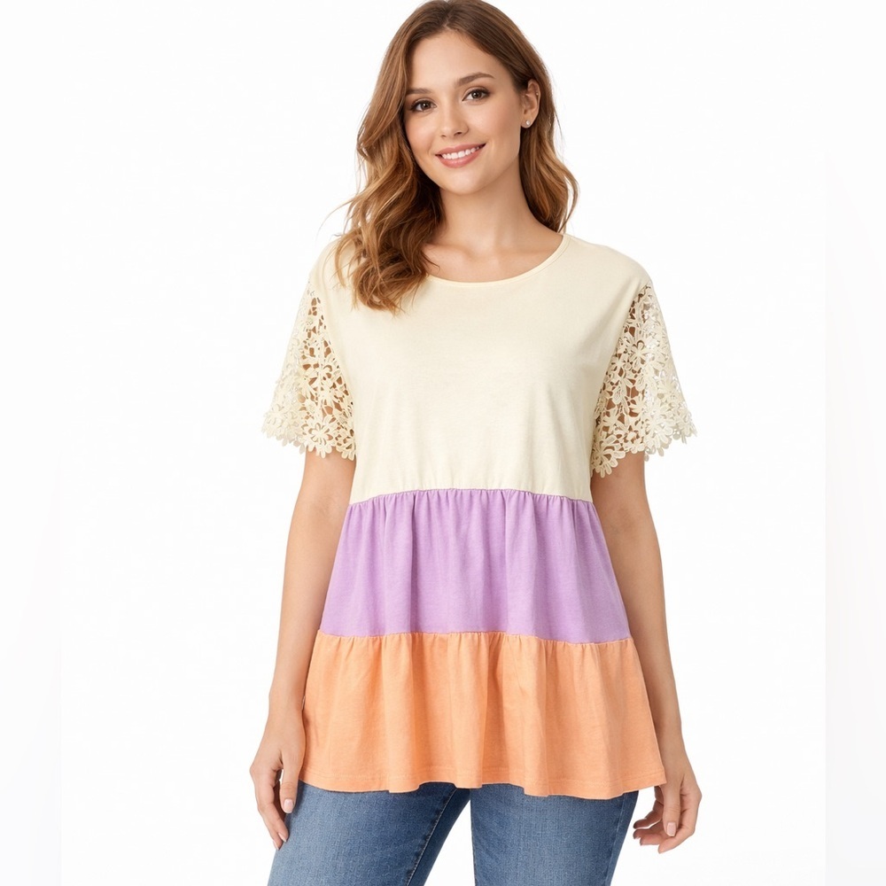 Petal Dew Size 2X Babydoll Tunic Top NWT Cotton Crochet Sleeve Boho Cottagecore